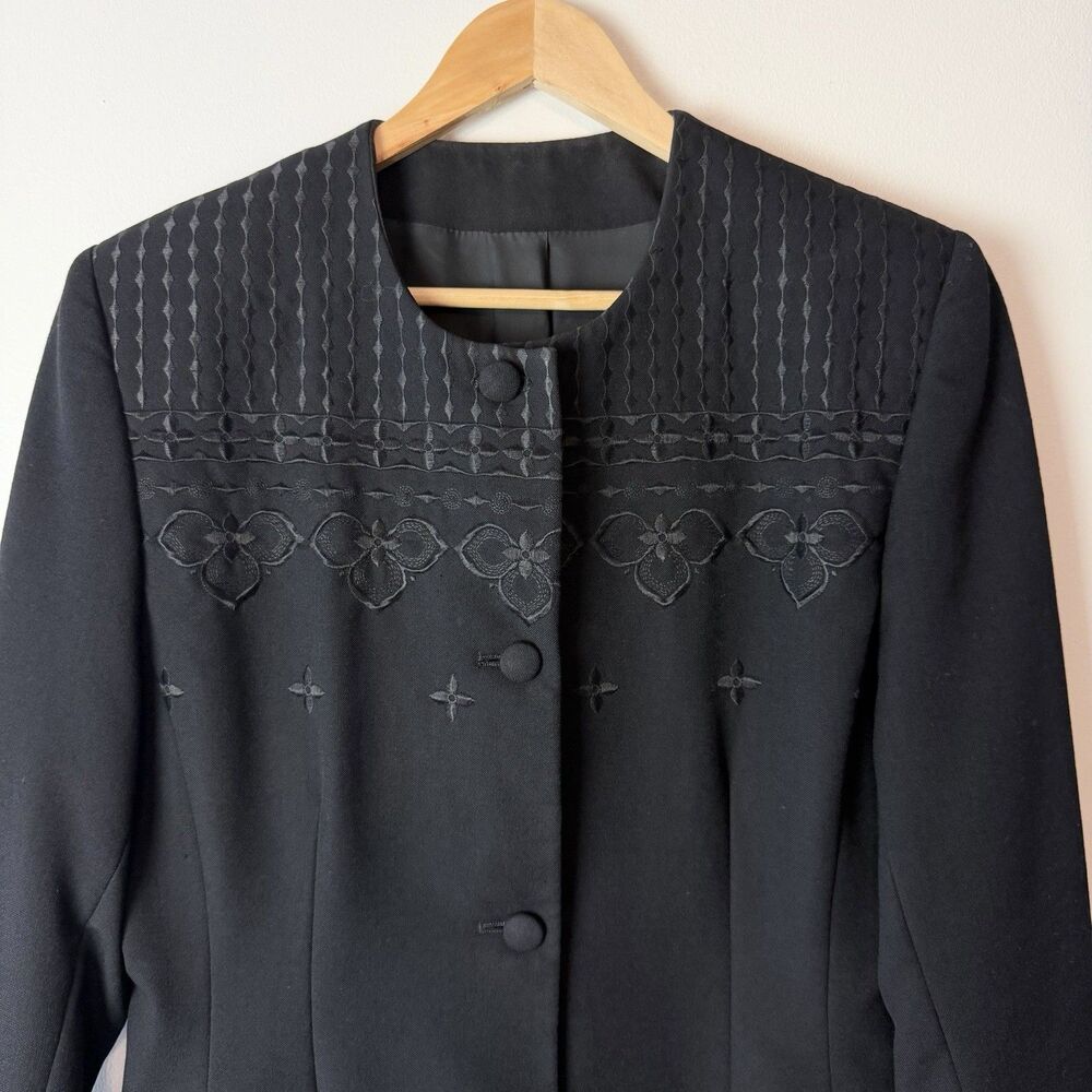 St. Michael Black Wool Blazer Embroidered Women’s 14